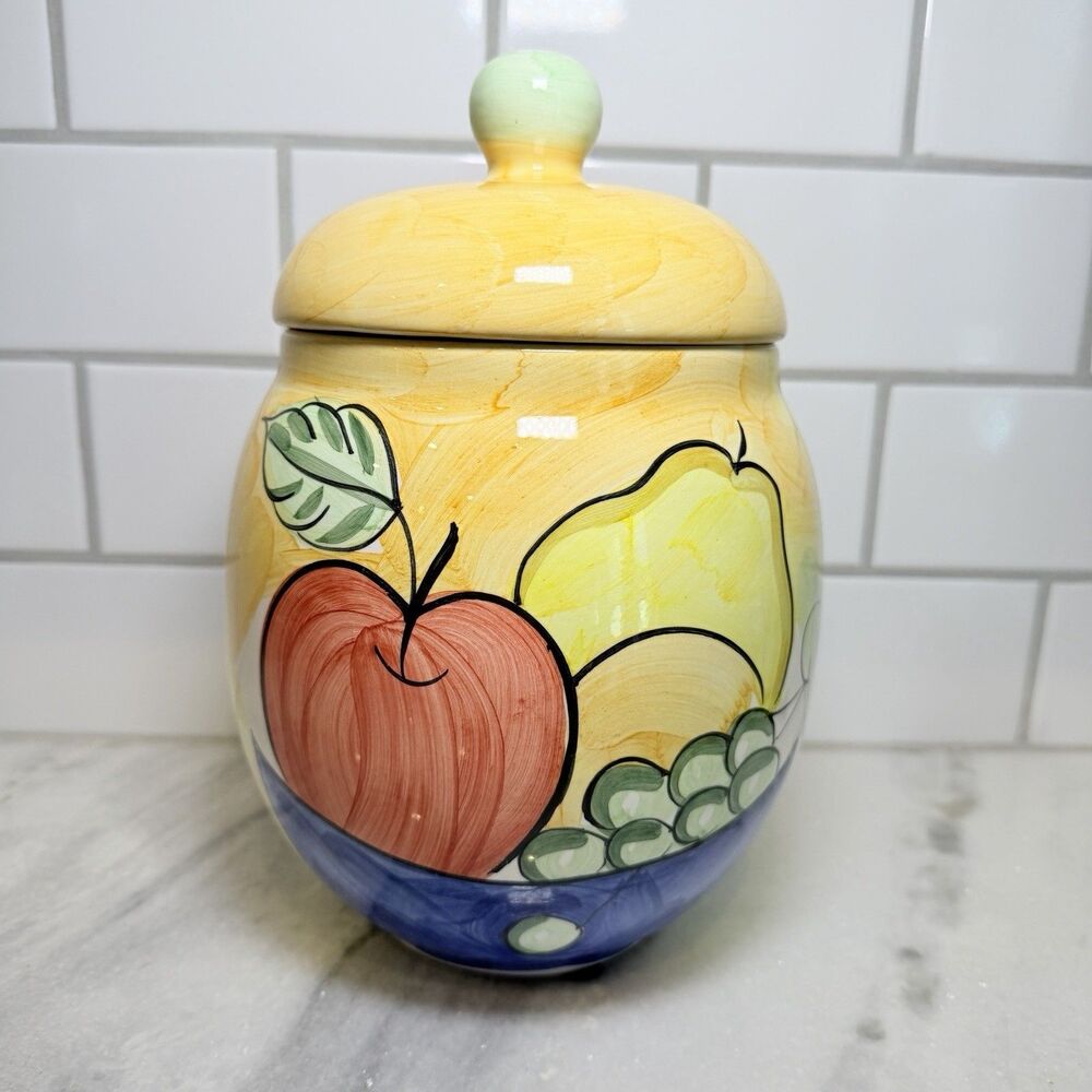 Bella Ceramica Alfresco Fruit #1 Canister 10” Hand Painted Jar Crock